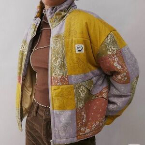 BDG Ash Patchwork Linen Puffer Jacket Size:L by Urban Outfitters